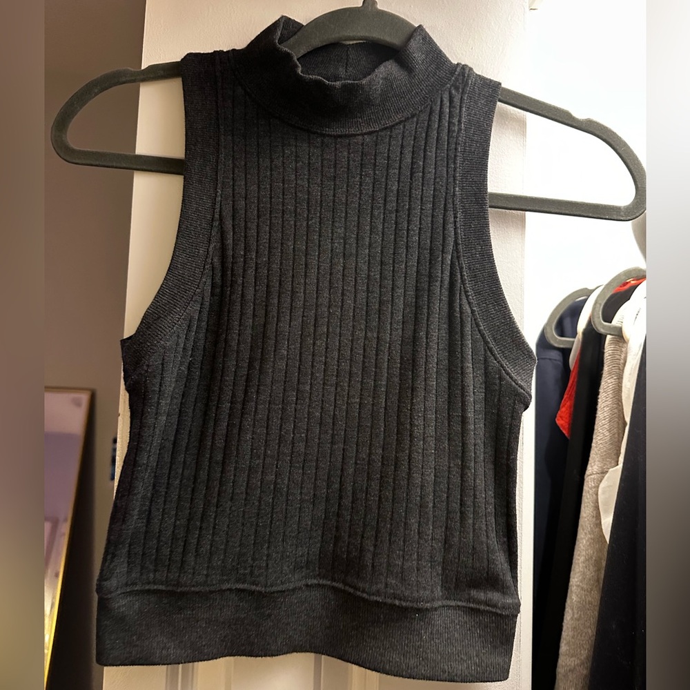 Grey Ribbed Mock Neck Tank